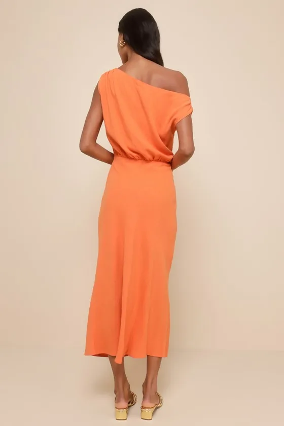 Casual Enchantment Orange Linen Off-the-Shoulder Midi Dress sold by Lulus product image thumbnail 2