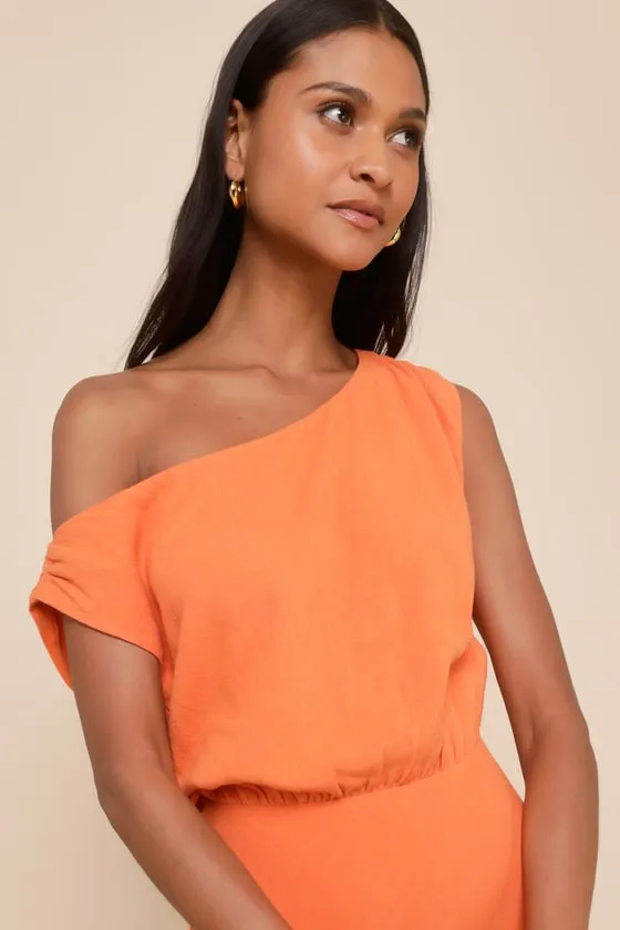Casual Enchantment Orange Linen Off-the-Shoulder Midi Dress sold by Lulus product image thumbnail 3