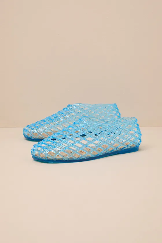 Marlow Blue Sheer Jelly Flats sold by Lulus
