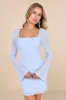 Flirty Luxury Light Blue Mesh Pearl Long Sleeve Mini Dress sold by Lulus