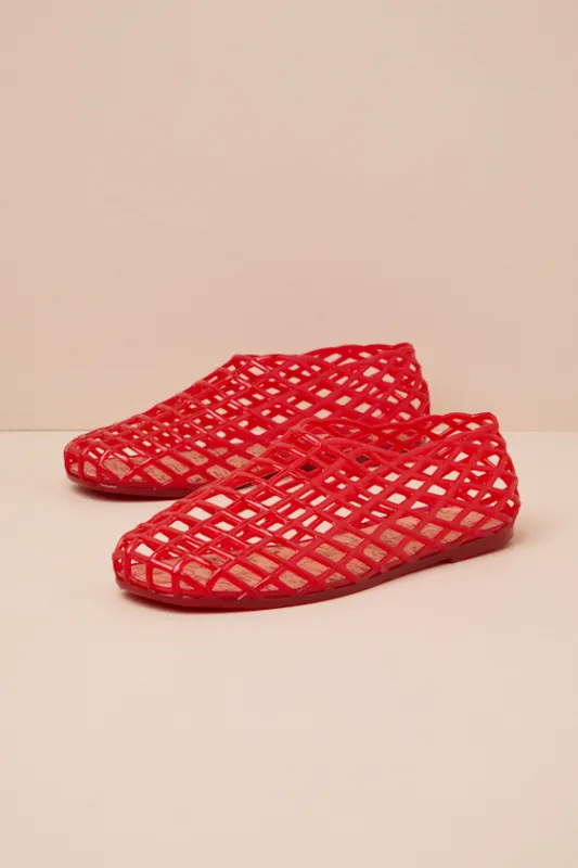 Marlow Red Sheer Jelly Flats sold by Lulus