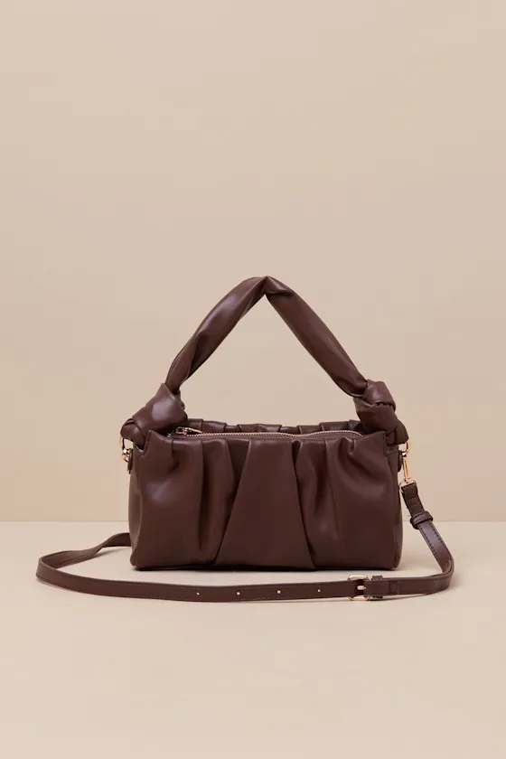 Tasteful Aesthetic Brown Pleated Knotted Shoulder Bag sold by Lulus