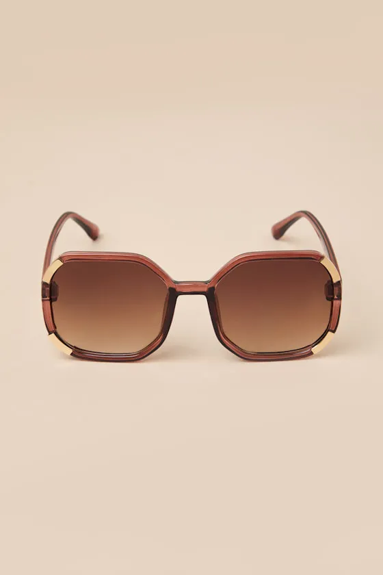 Juelz Brown and Gold Oversized Sunglasses sold by Lulus product image thumbnail 2