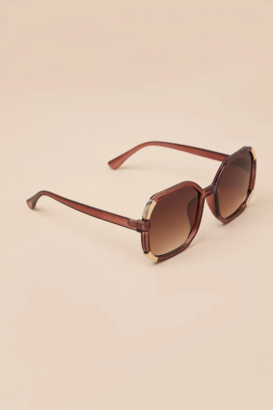 Juelz Brown and Gold Oversized Sunglasses sold by Lulus product image thumbnail 4