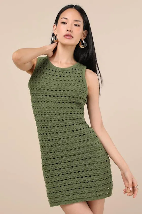 Attracted to You Olive Sleeveless Crochet Mini Bodycon Dress sold by Lulus