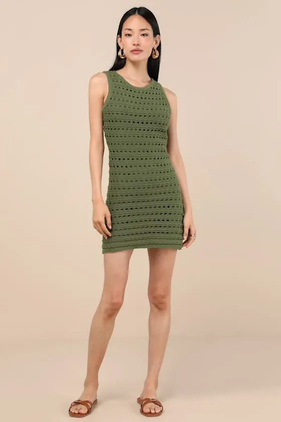 Attracted to You Olive Sleeveless Crochet Mini Bodycon Dress sold by Lulus product image thumbnail 3