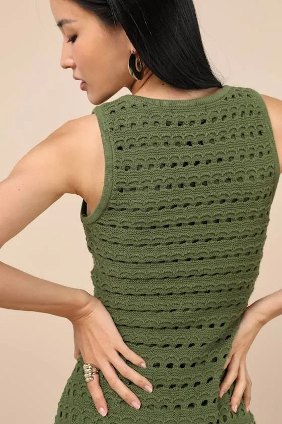 Attracted to You Olive Sleeveless Crochet Mini Bodycon Dress sold by Lulus product image thumbnail 4