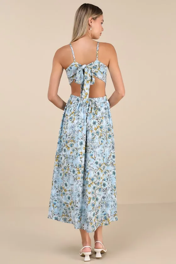 Tie With You Light Blue Floral Print Tie-Back Midi Dress sold by Lulus product image thumbnail 3