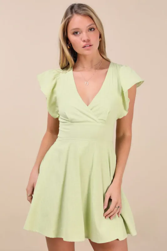 Sweeten Me Up Lime Green Flutter Sleeve Mini Dress With Pockets sold by Lulus