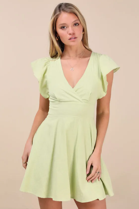 Sweeten Me Up Lime Green Flutter Sleeve Mini Dress With Pockets sold by Lulus