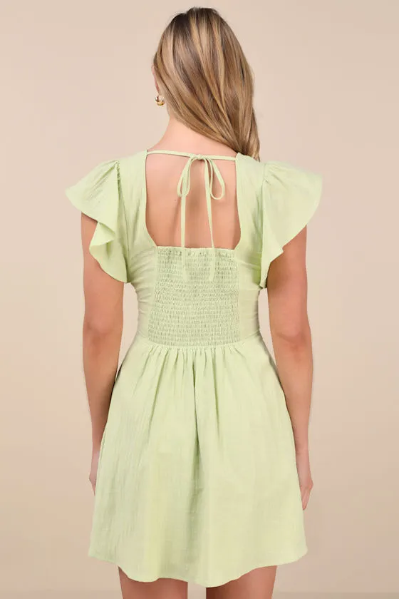 Sweeten Me Up Lime Green Flutter Sleeve Mini Dress With Pockets sold by Lulus product image thumbnail 2