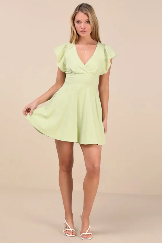 Sweeten Me Up Lime Green Flutter Sleeve Mini Dress With Pockets sold by Lulus product image thumbnail 3