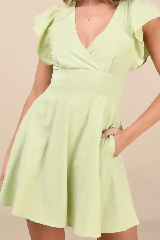 Sweeten Me Up Lime Green Flutter Sleeve Mini Dress With Pockets sold by Lulus product image thumbnail 4