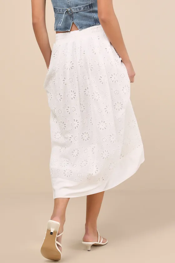 Milila White Eyelet Embroidered High-Rise Midi Skirt sold by Lulus product image thumbnail 3