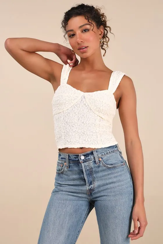 Wilda Cream Jacquard Knit Sleeveless Top sold by Lulus