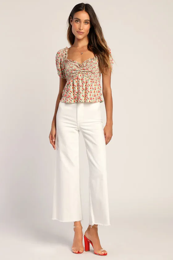 Such A Flirt Sage Floral Smocked Peplum Short Sleeve Top sold by Lulus product image thumbnail 2