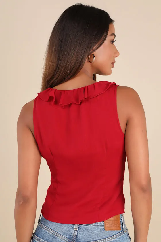 Briella Red Ruffled Button-Front Top sold by Lulus product image thumbnail 2
