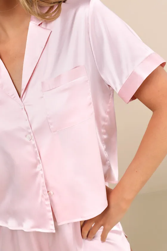 Pleasant Dreams Pink Satin Two-Piece Pajama Set sold by Lulus product image thumbnail 4