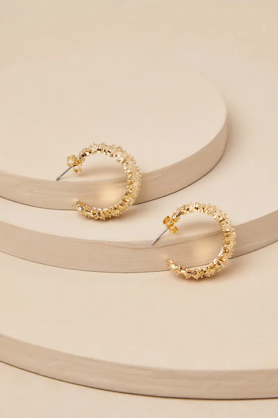 Elevated Tradition Gold Textured Hoop Earrings sold by Lulus