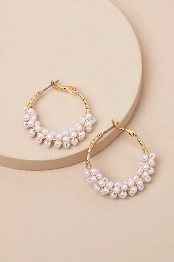 Rulanda Gold and White Pearl Hoop Earrings sold by Lulus product image thumbnail 2