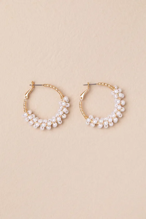 Rulanda Gold and White Pearl Hoop Earrings sold by Lulus product image thumbnail 4