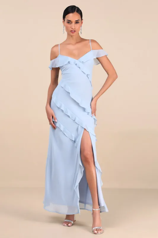 Elara Light Blue Ruffled Maxi Dress sold by Lulus
