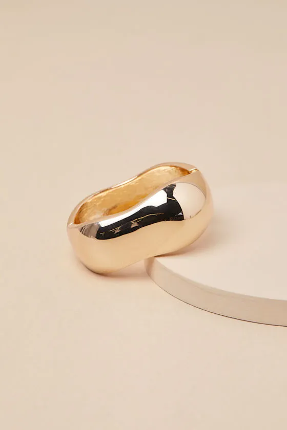 Contemporary Confidence Gold Wavy Hinged Cuff Bracelet sold by Lulus
