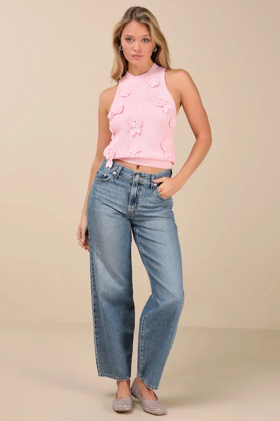 Beaux Light Pink 3D Floral Sweater Tank Top sold by Lulus product image thumbnail 3