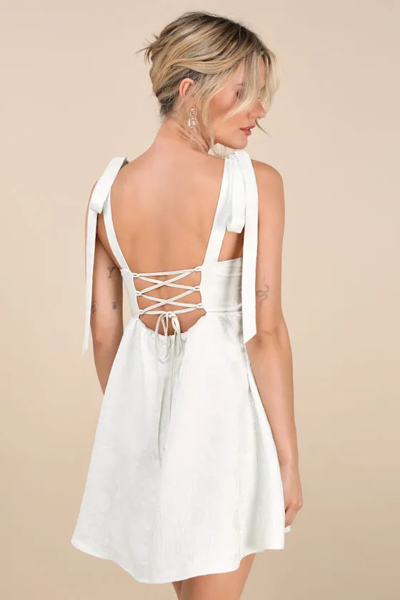 Precious Allure Light Sage Green Jacquard Tie-Strap Mini Dress sold by Lulus product image thumbnail 2