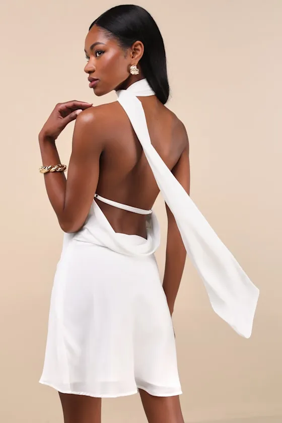 Isloda Ivory One-Shoulder Backless Sash Mini Dress sold by Lulus product image thumbnail 2