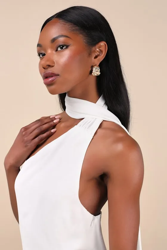 Isloda Ivory One-Shoulder Backless Sash Mini Dress sold by Lulus product image thumbnail 4