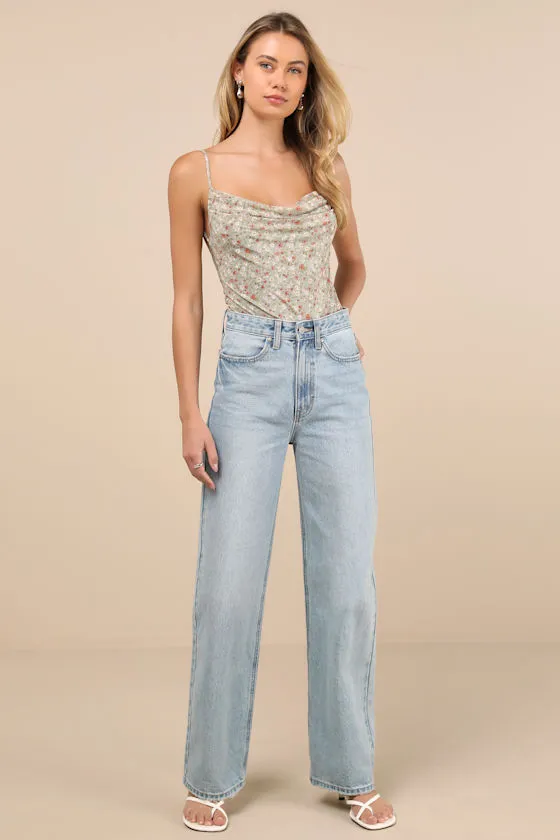 Colissa Sage Green Floral Mesh Cowl Backless Bodysuit sold by Lulus product image thumbnail 3