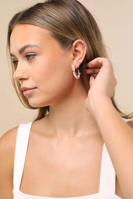 Ciena Gold Pearl Twisted Hoop Earrings sold by Lulus product image thumbnail 3