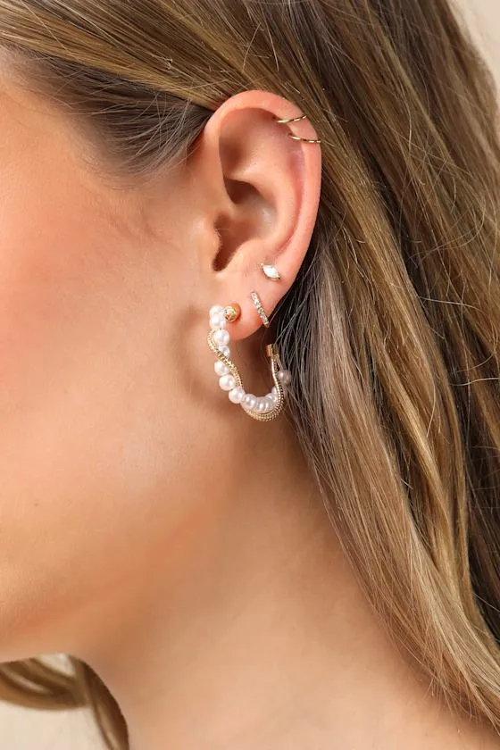 Ciena Gold Pearl Twisted Hoop Earrings sold by Lulus product image thumbnail 4