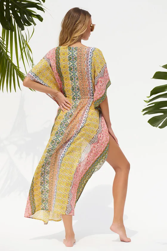 Sweetly Seaside Lime Green Multi Paisley Print Swim Cover-Up sold by Lulus