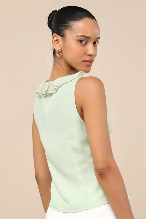 Briella Light Sage Ruffled Button-Front Top sold by Lulus product image thumbnail 2