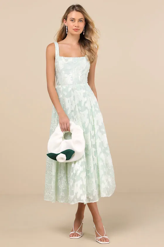 Loira Mint Burnout Jacquard Lace-Up Midi Dress sold by Lulus