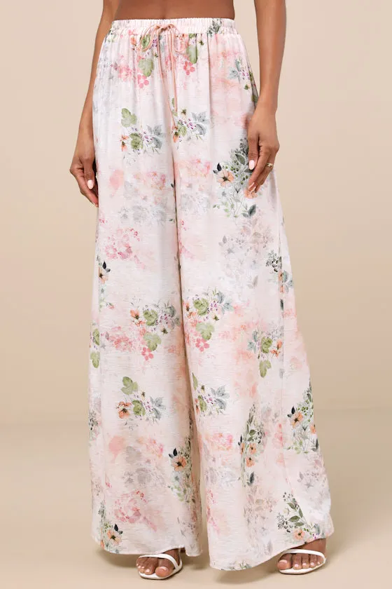 Uvani White Multi Floral Wide-Leg Drawstring Pants sold by Lulus product image thumbnail 2