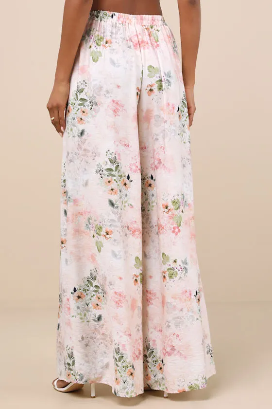 Uvani White Multi Floral Wide-Leg Drawstring Pants sold by Lulus product image thumbnail 3