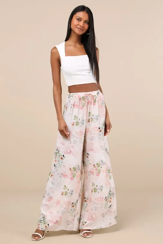 Uvani White Multi Floral Wide-Leg Drawstring Pants sold by Lulus product image thumbnail 4