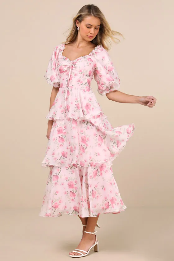 Romilly Light Pink Floral Tiered Midi Dress sold by Lulus product image thumbnail 2