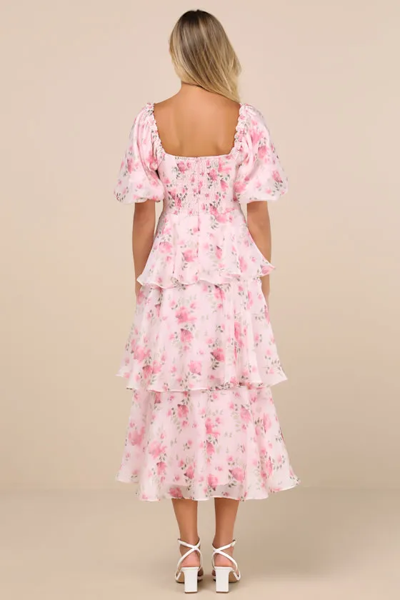 Romilly Light Pink Floral Tiered Midi Dress sold by Lulus product image thumbnail 3