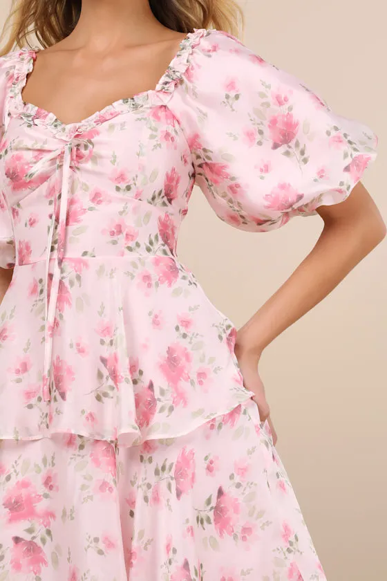 Romilly Light Pink Floral Tiered Midi Dress sold by Lulus product image thumbnail 4
