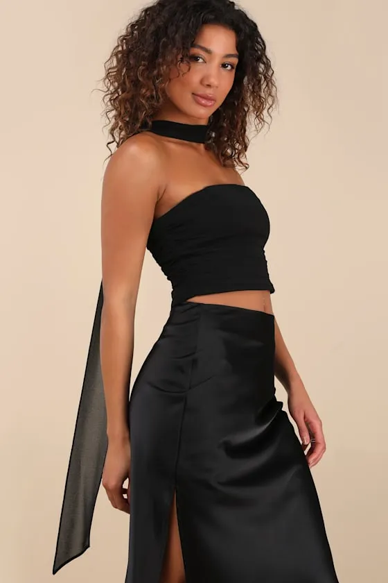 Marlette Black Strapless Crop Top and Scarf Set sold by Lulus