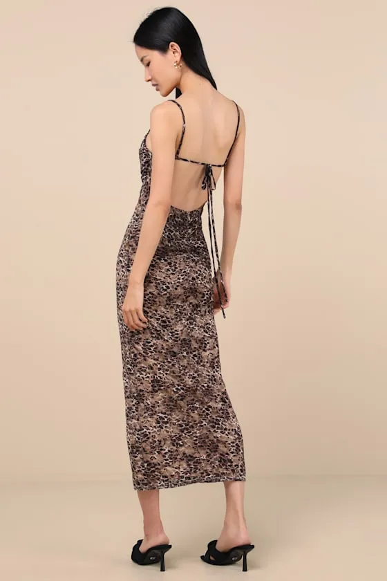 Manon Brown Leopard Mesh Bodycon Midi Dress sold by Lulus product image thumbnail 3