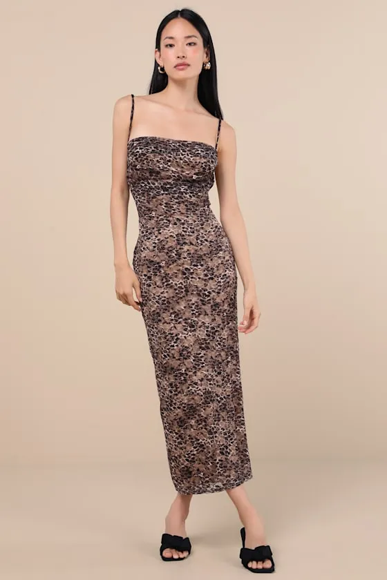 Manon Brown Leopard Mesh Bodycon Midi Dress sold by Lulus product image thumbnail 4