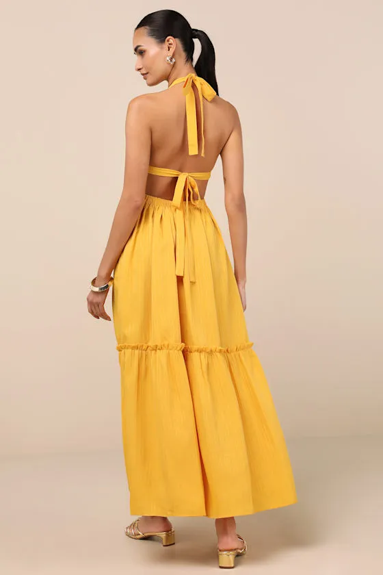 Island Vacay Marigold Yellow Tie-Back Maxi Dress sold by Lulus product image thumbnail 2