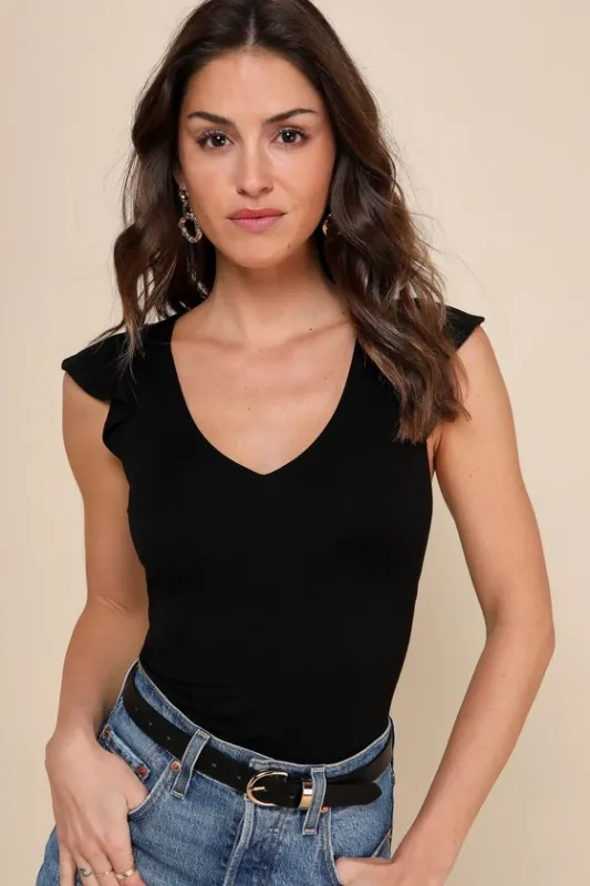 Have You Crushin' Black Flutter Sleeve Top sold by Lulus