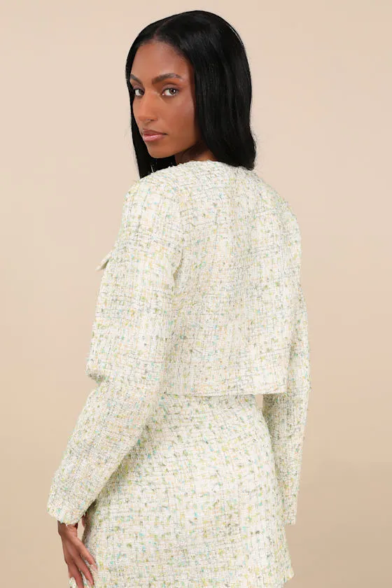 Carlena Green Tweed Rhinestone Button-Front Blazer sold by Lulus product image thumbnail 3