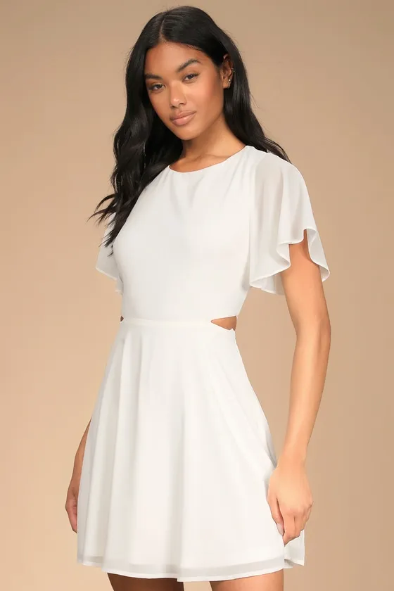 Blissful Love Ivory Cutout Mini Skater Dress sold by Lulus